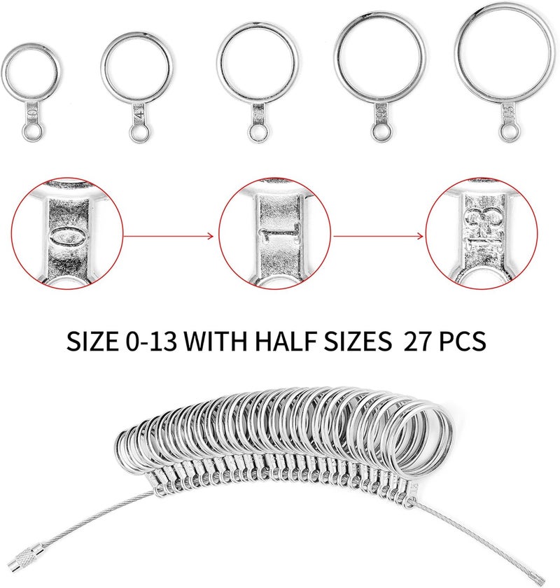 Bflaae Ring Sizer Measuring Tool Kit, Plastic Ring Mandrel, Reusable Finger Size Tape 1-17 USA Rings Size, 27 PCS Stainless Steel Measuring Ring Tool, US Ring Size 0-13 with Half Size - Image 4
